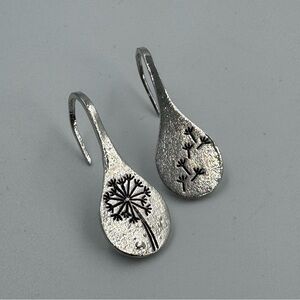 Dandelion Tear Drop Silver Tone Earrings for Pierced Ears